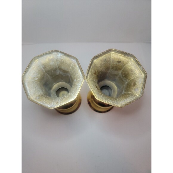 Set of 2 Vintage Brass Chunky Candle Holders 7 Inches Tall - Picture 4 of 5